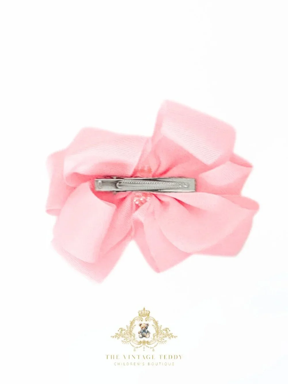NWT Pretty Girls Hair Bow Grosgrain Ribbon Bubble Gum Pink with Pearls 5” Inch